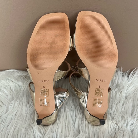 {J. Crew} Zadie Metallic Leather Bow-Strap Kitten Heel Sandals in Gold - Size 8 - Picture 8 of 12